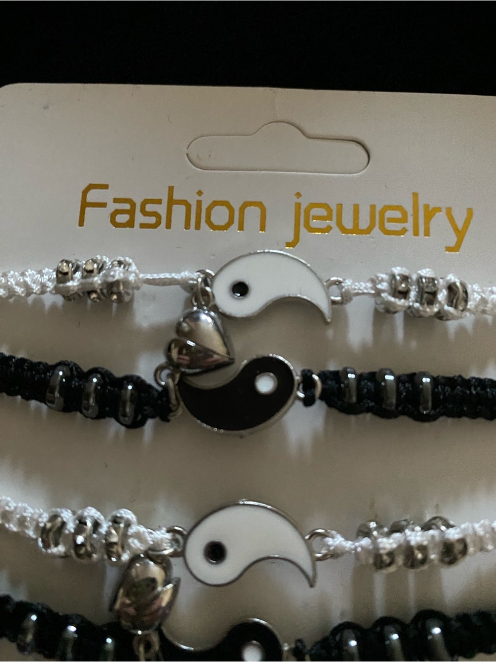 1-Fashion Jewelry Black and White Yin Yang Bracelet Pair